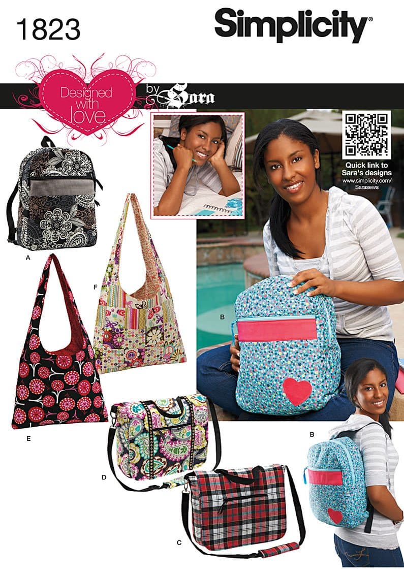 Simplicity 1823 Bags Designed with Love by Sara Sewing Pattern, Size OS (One Size)