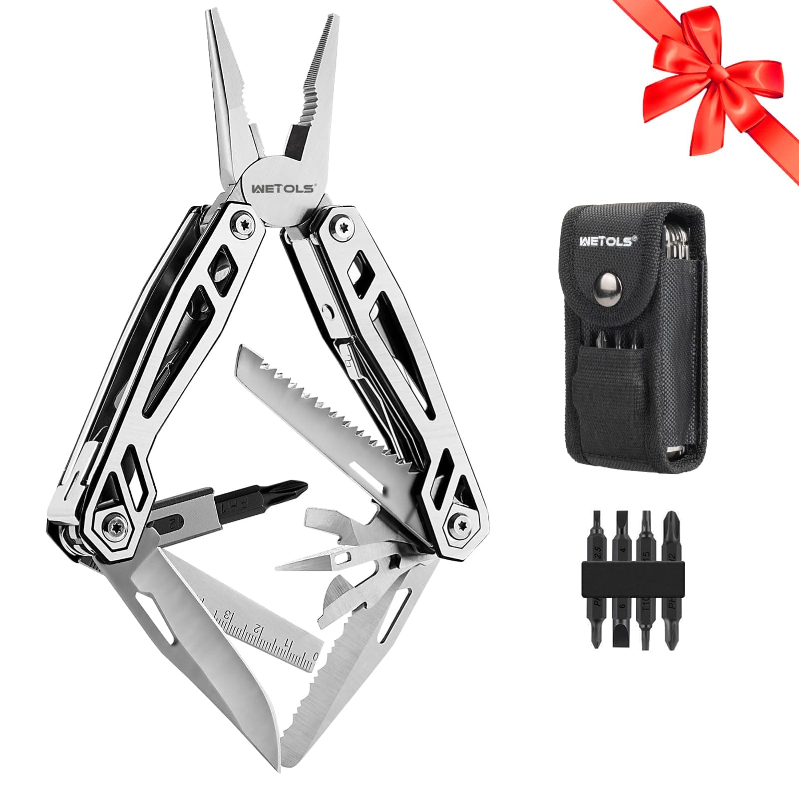 WETOLS Multitool, 21-in-1 Hard Stainless Steel Multitool, Foldable & Self-Locking, Multi-pliers Used as Knife, Bottle Opener, Screwdriver, Sickle etc, Gifts for Men WE-182