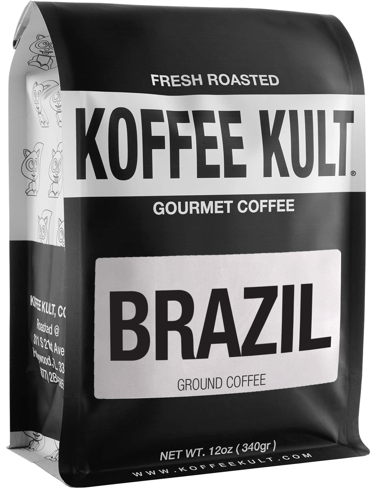 Koffee KultBrazil Coffee Ground Coffee Medium Roast - 100% Single Origin Brazilian Coffee - Fresh Artisan Roasted (Grounds, 12oz bag)