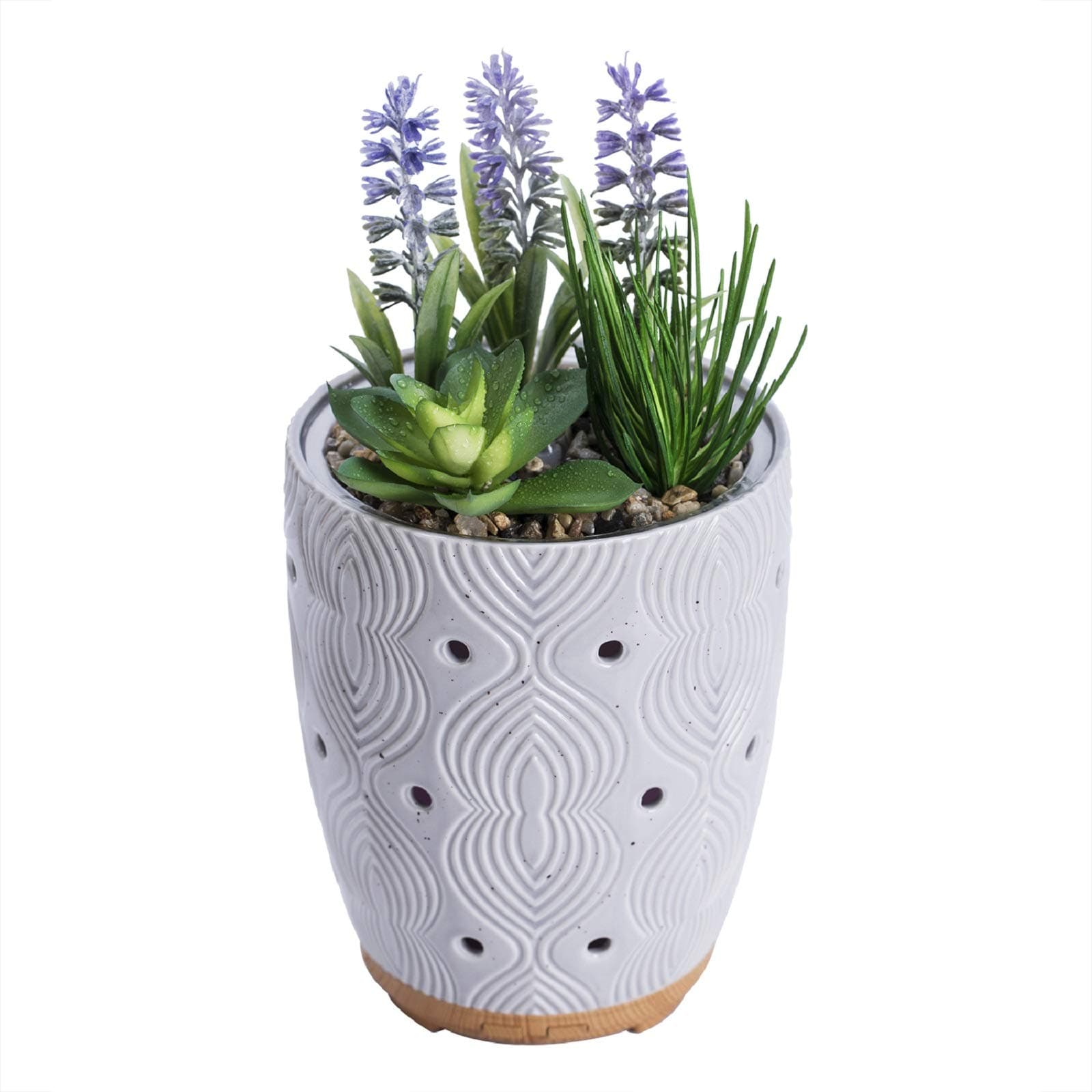 Artificial Succulent Plants Potted Diffusers for Essential Oils with 7 Colors LED Light,Ceramic Cool Mist Super Quiet Aromatherapy Diffuser for Home Office Room