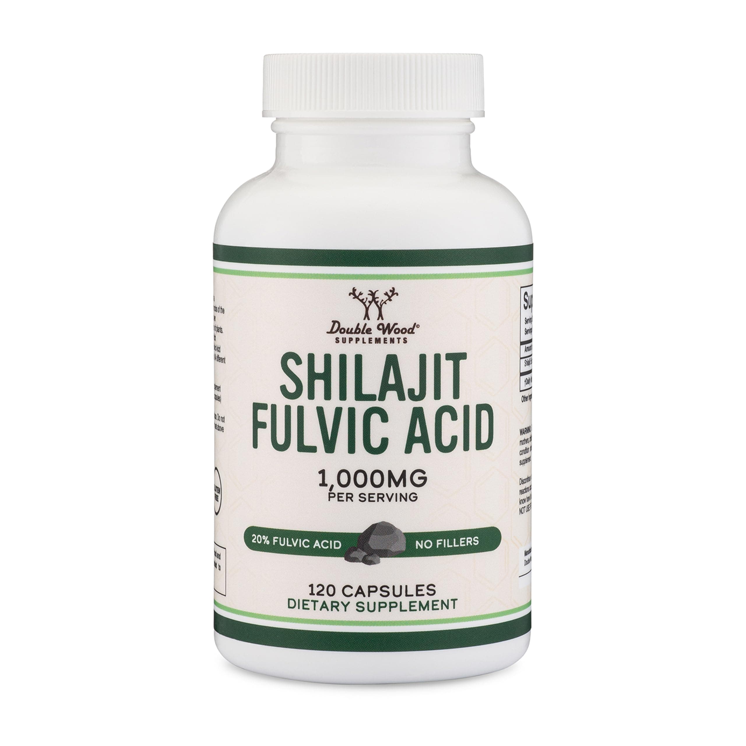 Shilajit Pure Himalayan Capsules (20% Fulvic Acid Supplement) 1,000mg of Authentic Shilajit Extract per Serving, 120 Count (High in Trace Minerals, No Fillers) by Double Wood