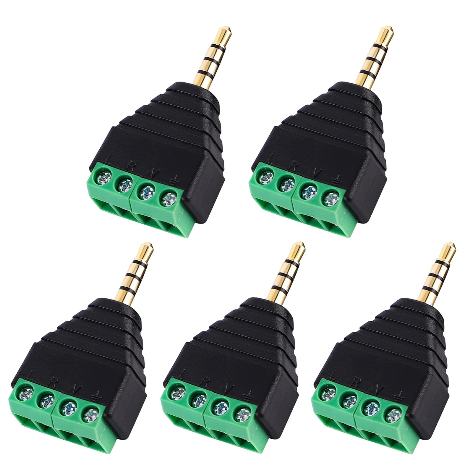 5pcs 4 Pole 3.5mm (1/8inches) Stereo TRRS Audio Male to AV 4 Pin Screw Terminal Female Double Track Headphone Balun Solderless Phoenix Converter Adapter Connector
