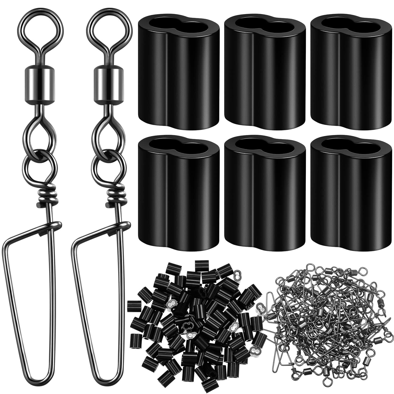 Hotop Decoy Crimp Swivel Snap Set, Decoy Line Cord Crimps for Duck Goose and Snap Swivels Ball Bearing Fishing Swivels for Hunting Trap