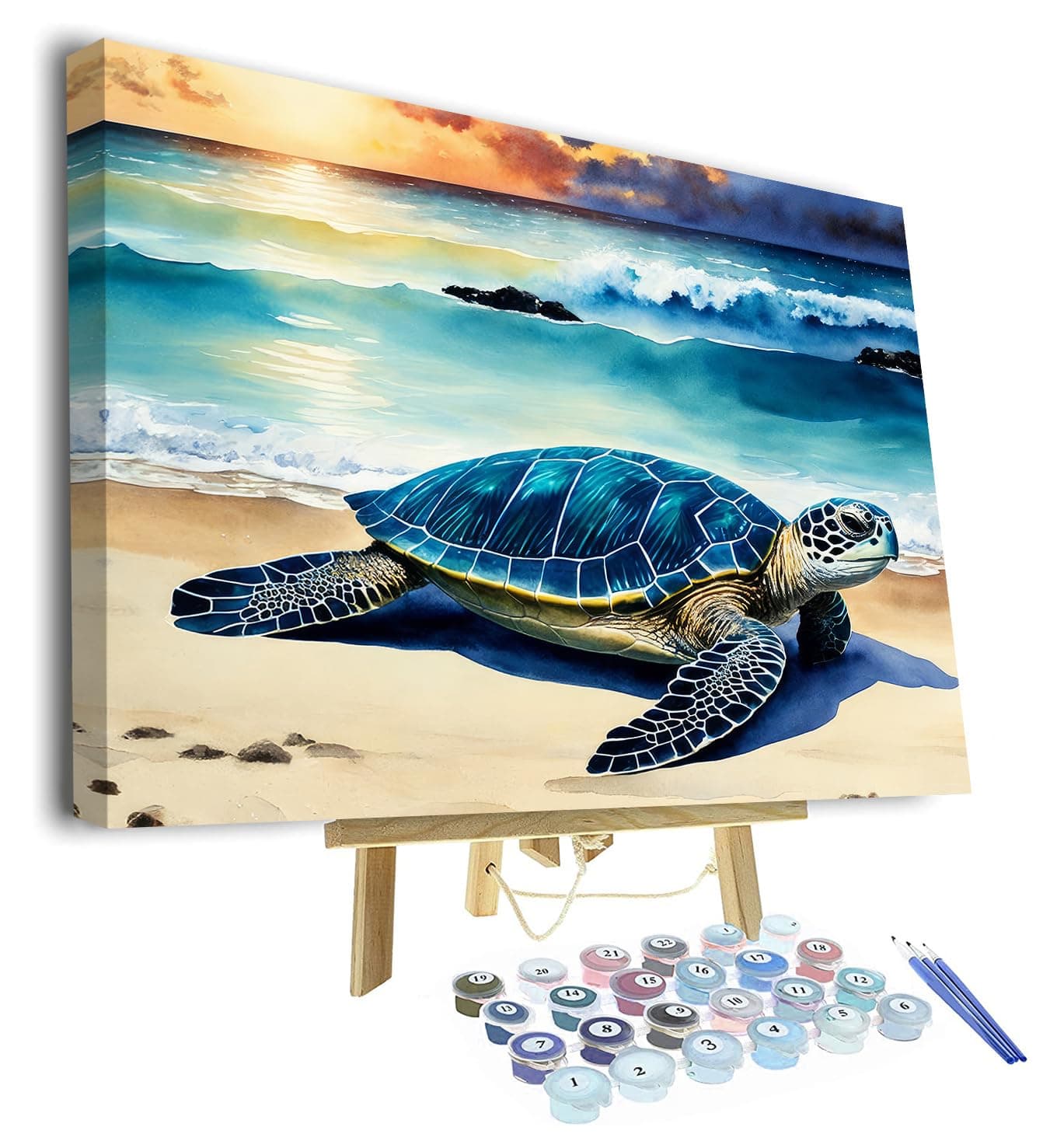 TISHIRON Framed Sea Turtle Paint by Number for Adults Animals Acrylic Painting Beach Paint by Numbers Kits with Brushes Art Crafts for Home 16"x20"