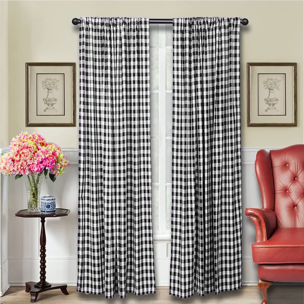 Buffalo Plaid Curtains Black and White Curtains Buffalo Check Curtains Buffalo Plaid Decor for Christmas, Thanksgiving Farmhouse Curtains for Living Room, 53x84inch Pack of 2