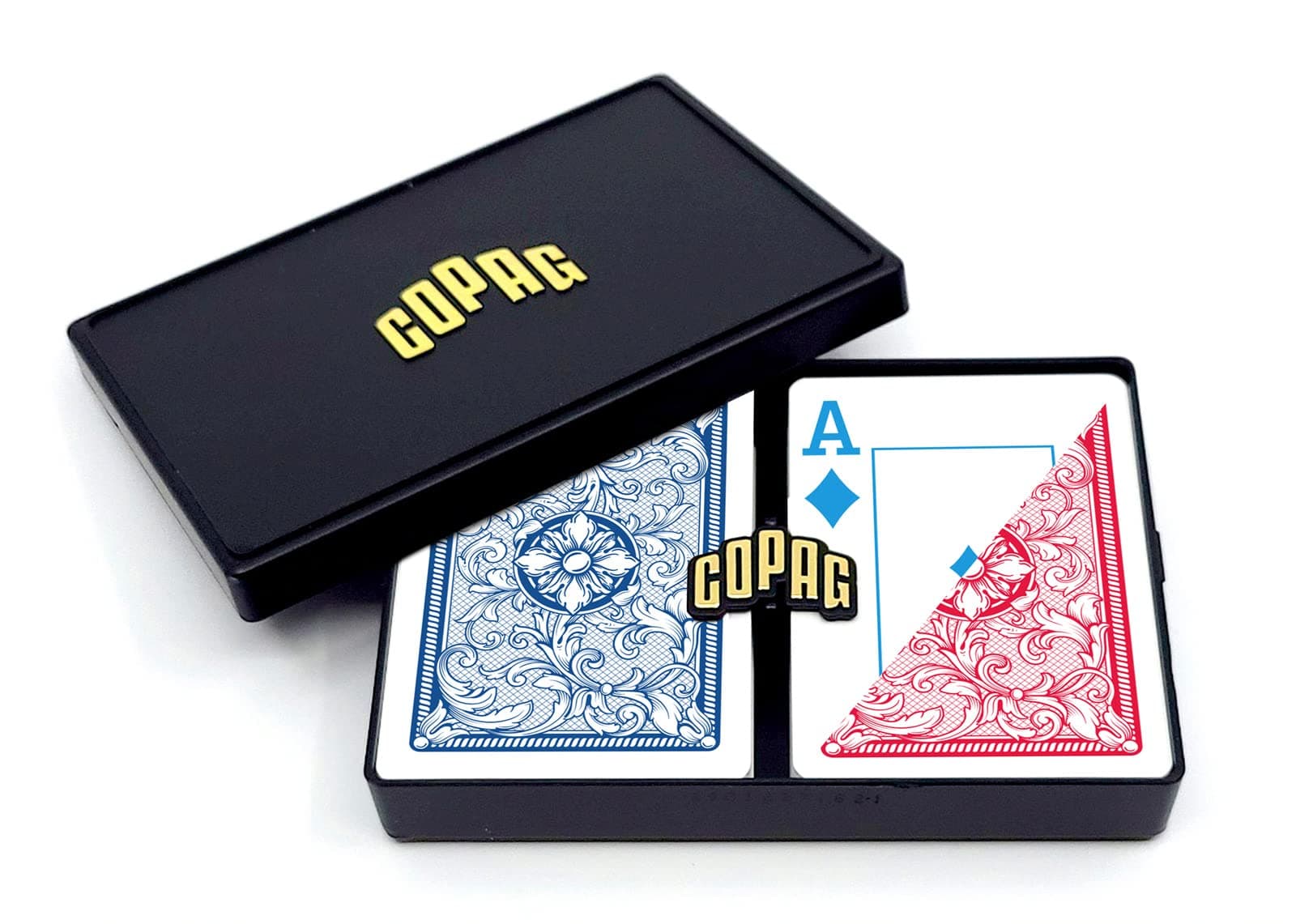 Copag *4-Color Faces* Legacy Design 100% Plastic Playing Cards, Poker Size (Standard) Jumbo Index Red/Blue Double Deck Set