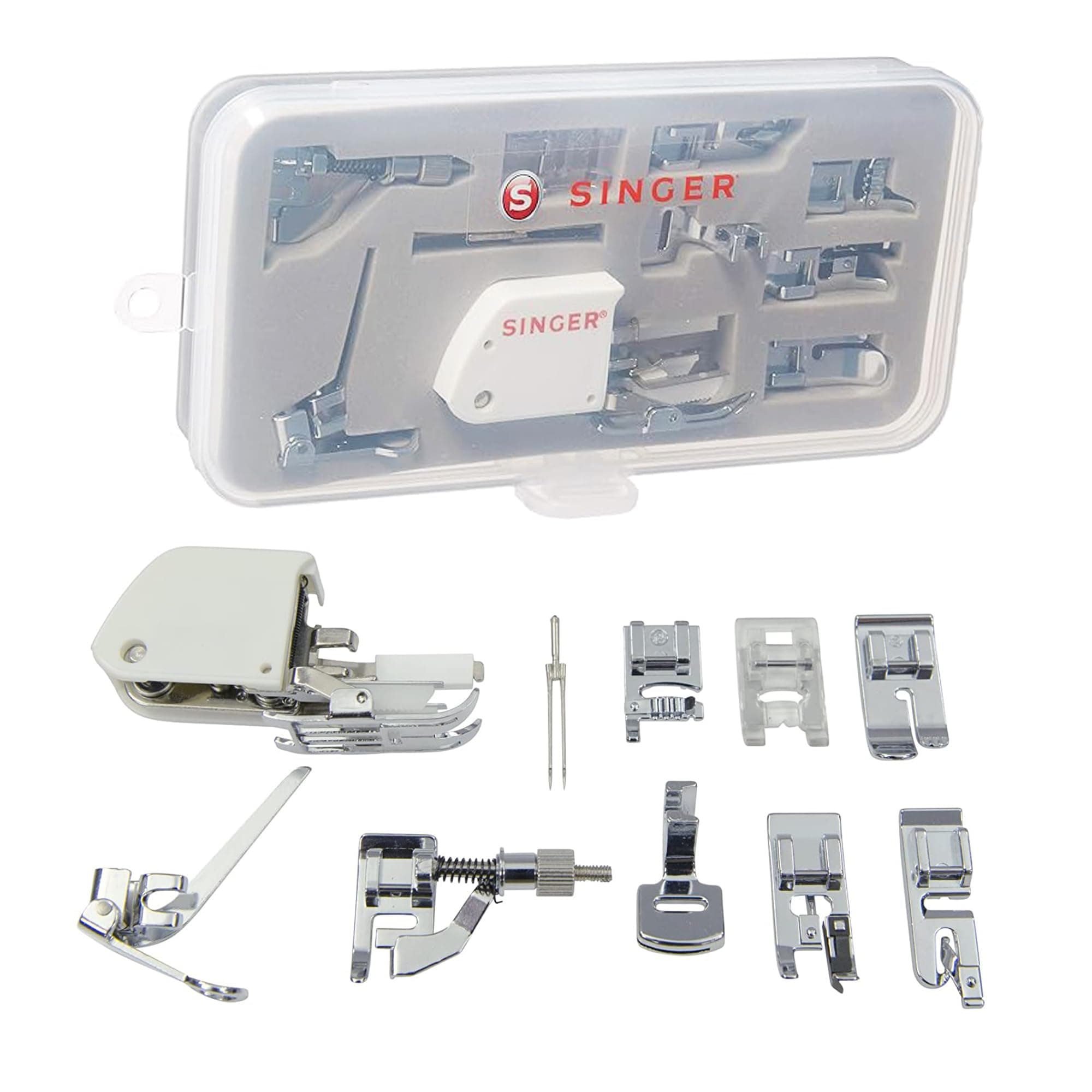 Sewing Machine Accessory Kit, Including 9 Presser Feet, Twin Needle, and Case, Clear - Sewing Made Easy