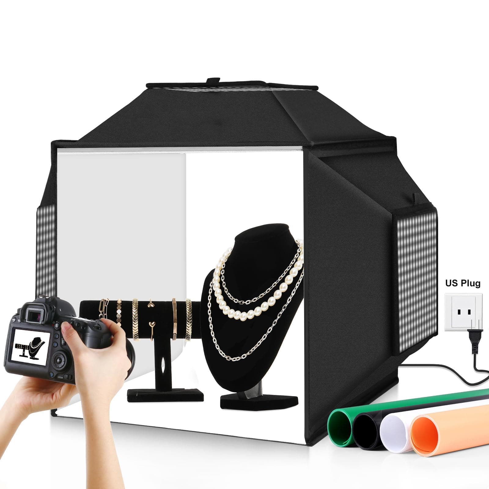 TERRIFI Upgrade Light Box & Soft Box, 16"x16" Portable Photo Box with 480 LED Lights, Professional Photography Studio with 4 PVC Backdrops for Jewelry and Product Photography