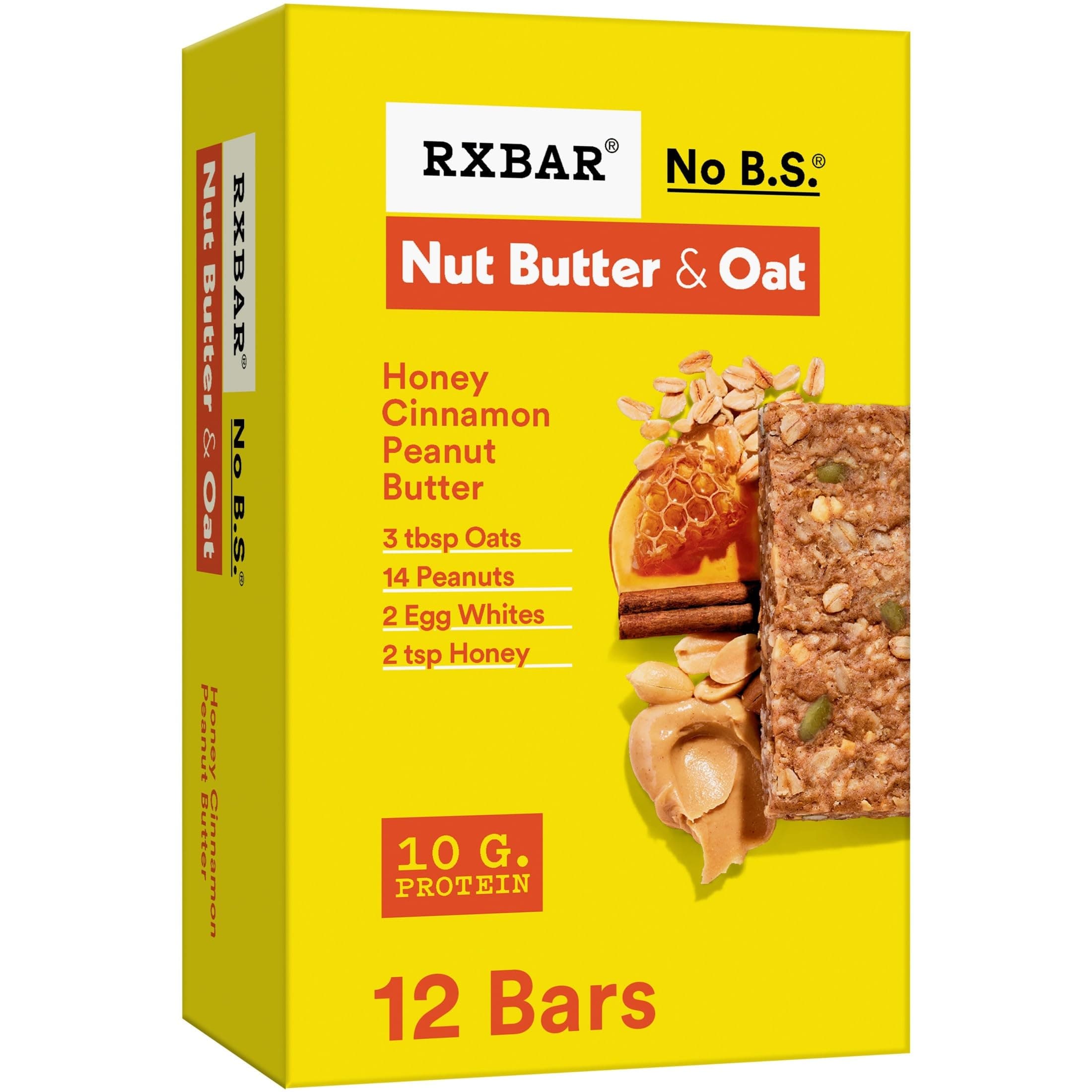 Nut Butter and Oat Protein Bars, Protein Snacks, Snack Bars, Honey Cinnamon Peanut Butter, 23.2oz Box (12 Count)
