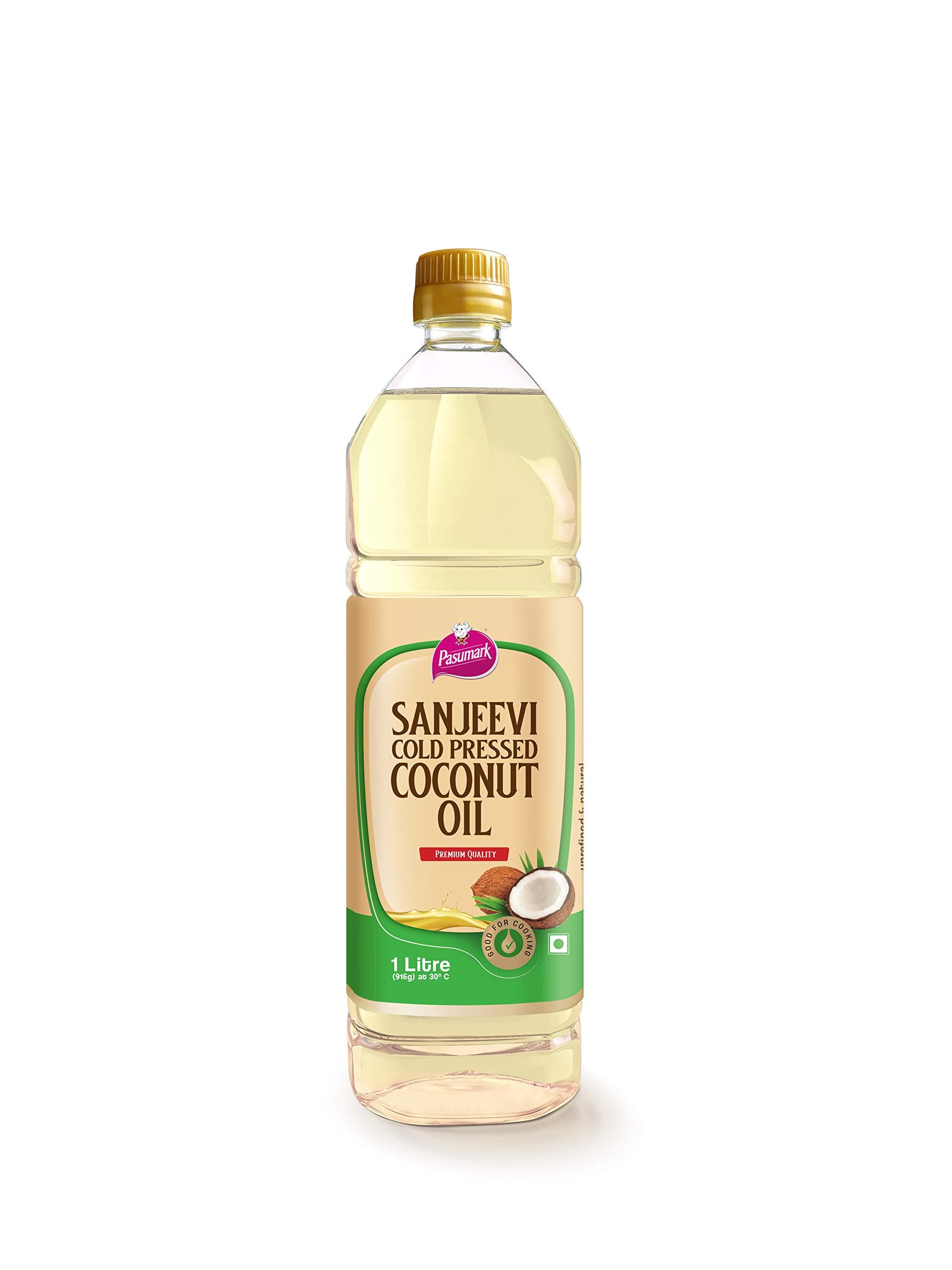 Pasumark Sanjeevi Cold Pressed Coconut Oil for Cooking, Hair & Skin Care - Pure Cold Pressed, Virgin, Healthy Oil With Natural Nutrients & No Chemicals (1 Litre)