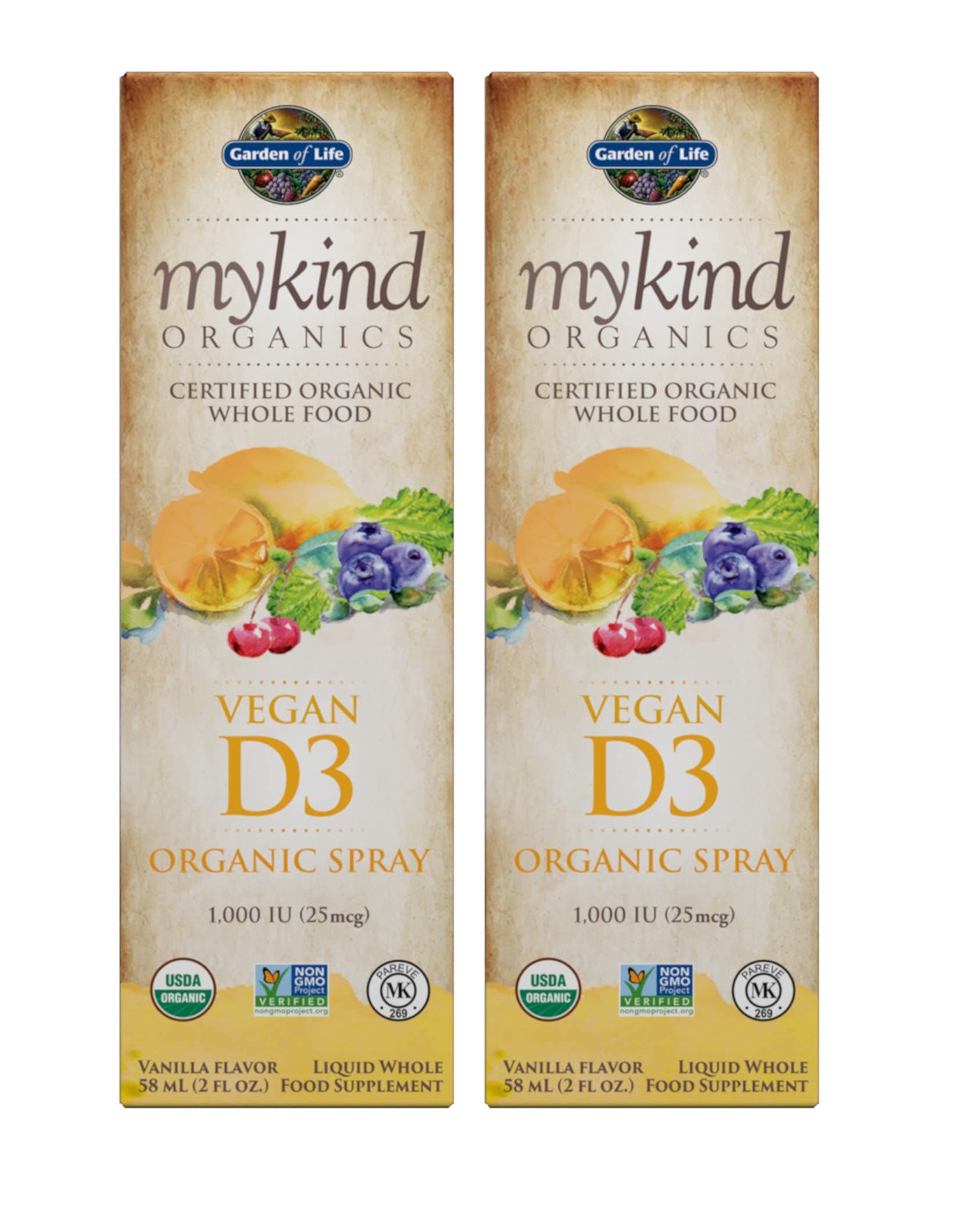 Whole Food Vegan D3 Spray 1,000 IU (25mcg) Vanilla Flavor Non-GMO Liquid Whole Food Supplement (58 ML / 2 FL OZ) Pack of 2USDA Organic