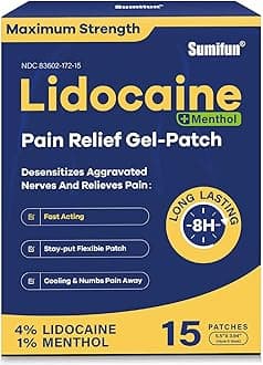 4% Lidocaine Patches Plus 1% Menthol - 15 Counts Maximum Strength OTC Pain Relief Patches for Back Ache Stiff Neck Joint Pain Muscle Soreness Topical Analgesic