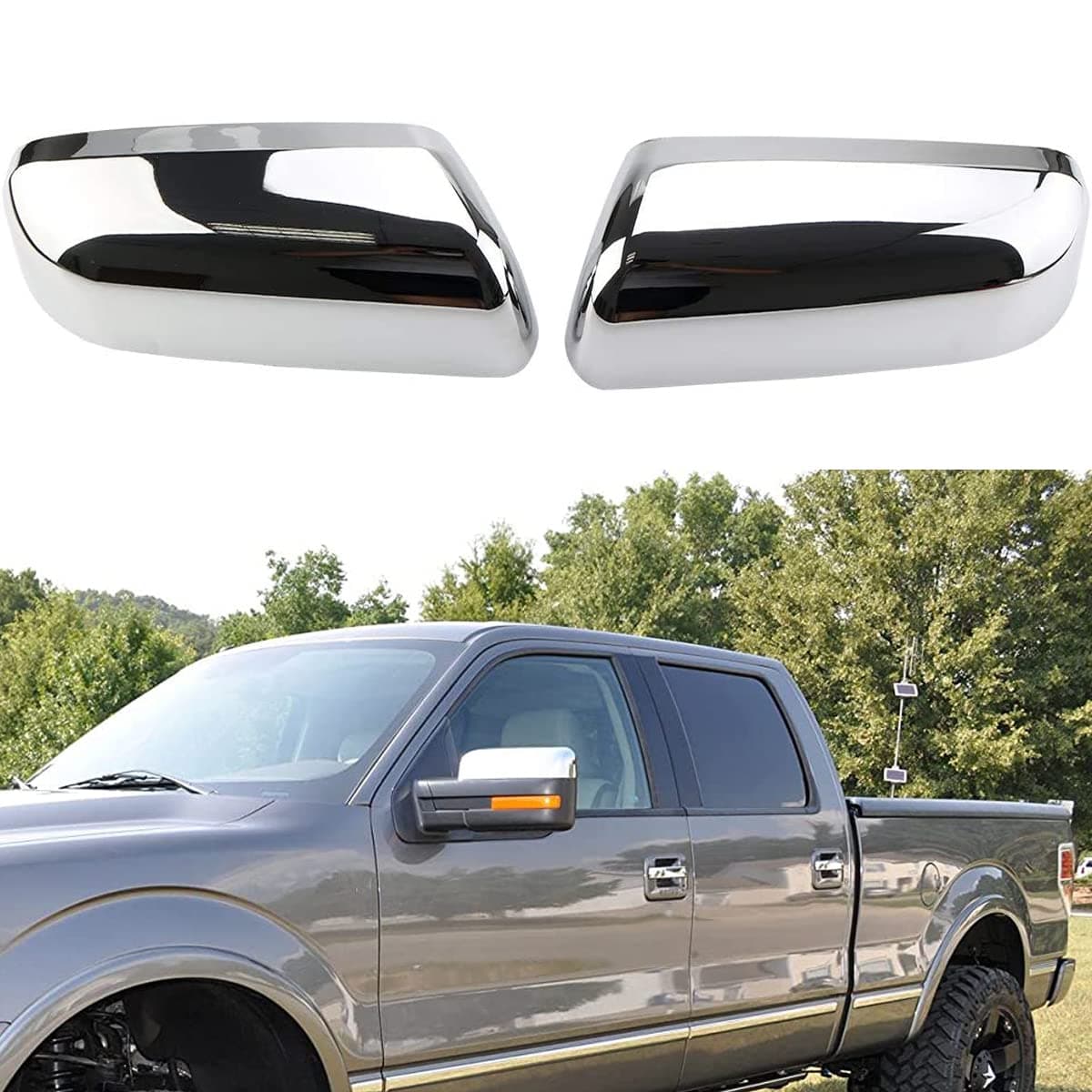 AUCERAMIC Chrome Plated Top Half Mirror Covers Caps Compatible with 2009-2014 Ford F150 2 Door 4 Door Side View Mirror Back Cover Cap Overlay