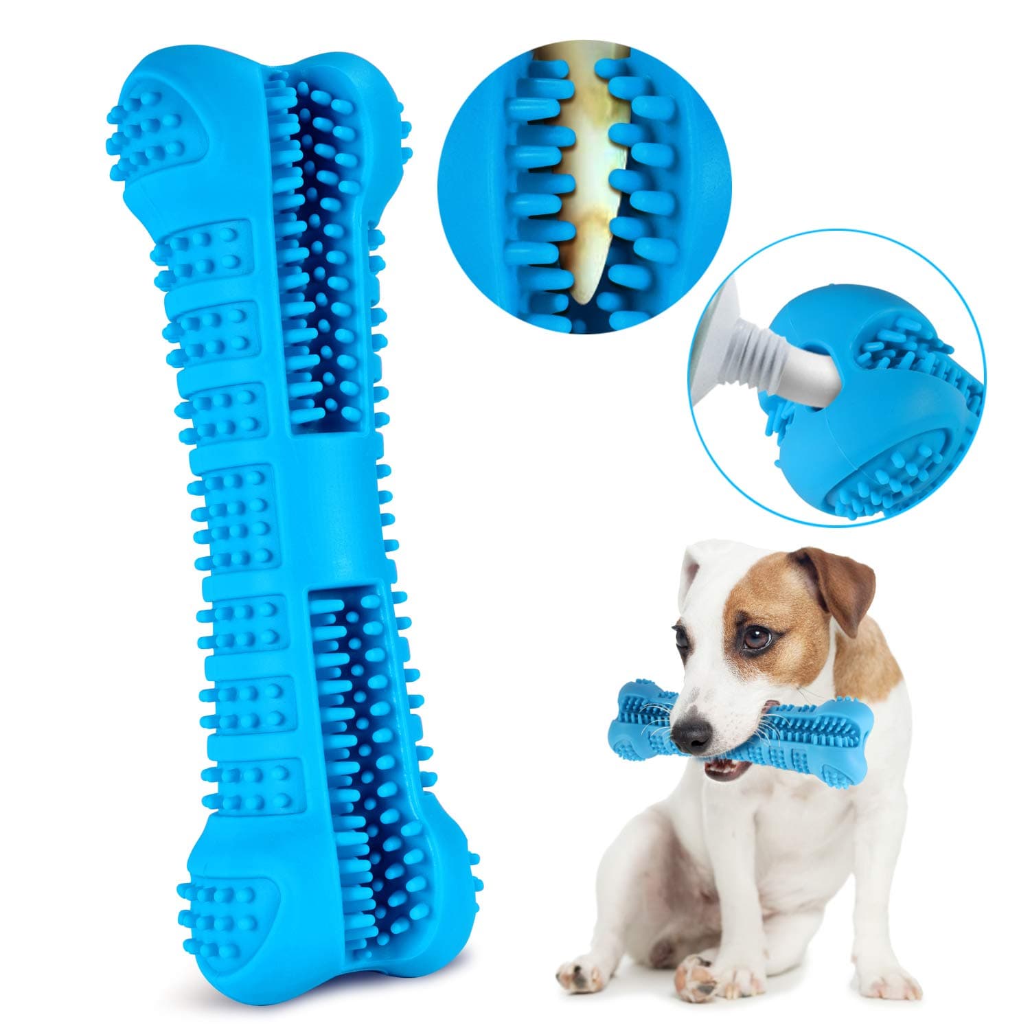PTREWOD Dog Toothbrush Stick Silicone Puppy Chew Toys Bone Bite Resistant Dog Dental Chews Effective Teeth Cleaning for Small Medium Dogs (Blue)