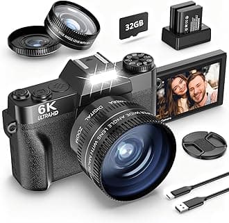 2024 Upgrade 4K 56MP Digital Camera for Photography Vlogging Camera for YouTube with 180° Flip Screen, WiFi,16X Digital Zoom, 52mm Lens, 2 Batteries, 32GB Micro SD Card(Black)
