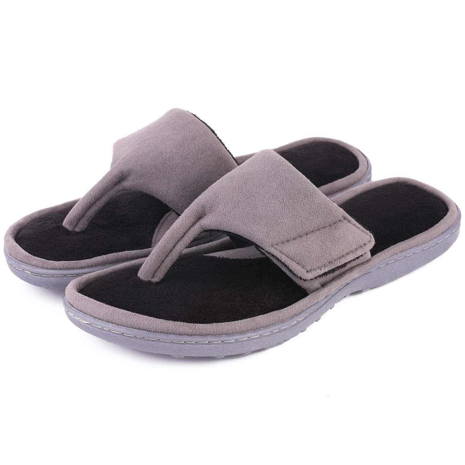 Cozy Niche Ladies’ Microfiber Gradational Color Knit Thong Slippers, Textured Memory Foam Spa Flip-Flops (5/6 UK, Grey-Hook&Loop)