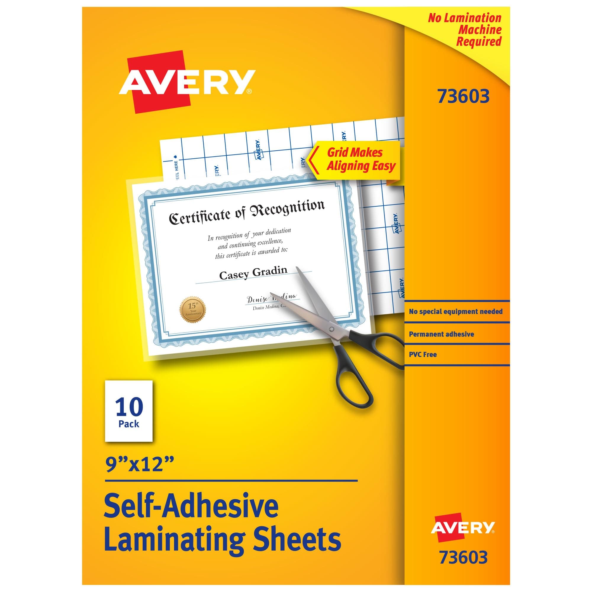 Avery Self-Adhesive Laminating Sheets, 9-inch x 12-inch, Pack of 10 (73603)