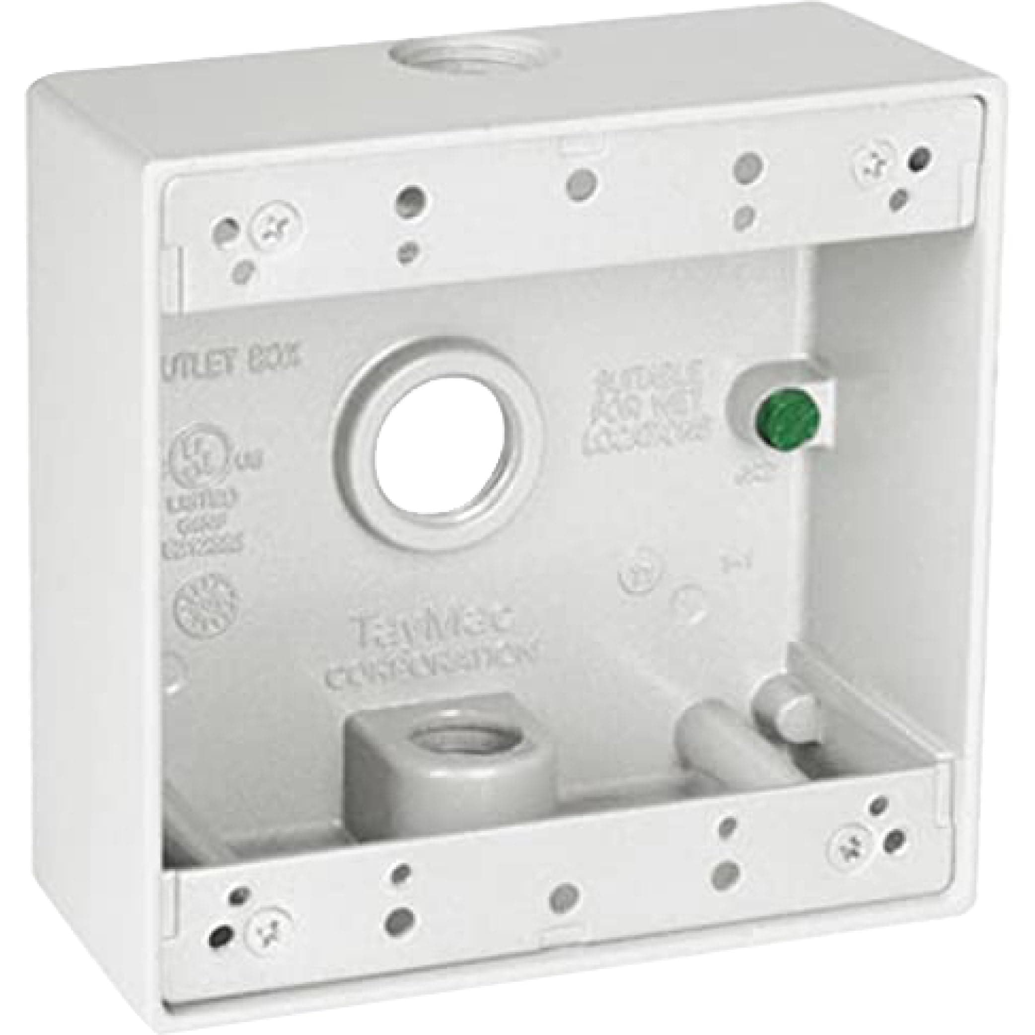 DB375WH 3/4-Inch 3 Hole 2-Gang Weatherproof Box, 3/4-Inch Outlets, White