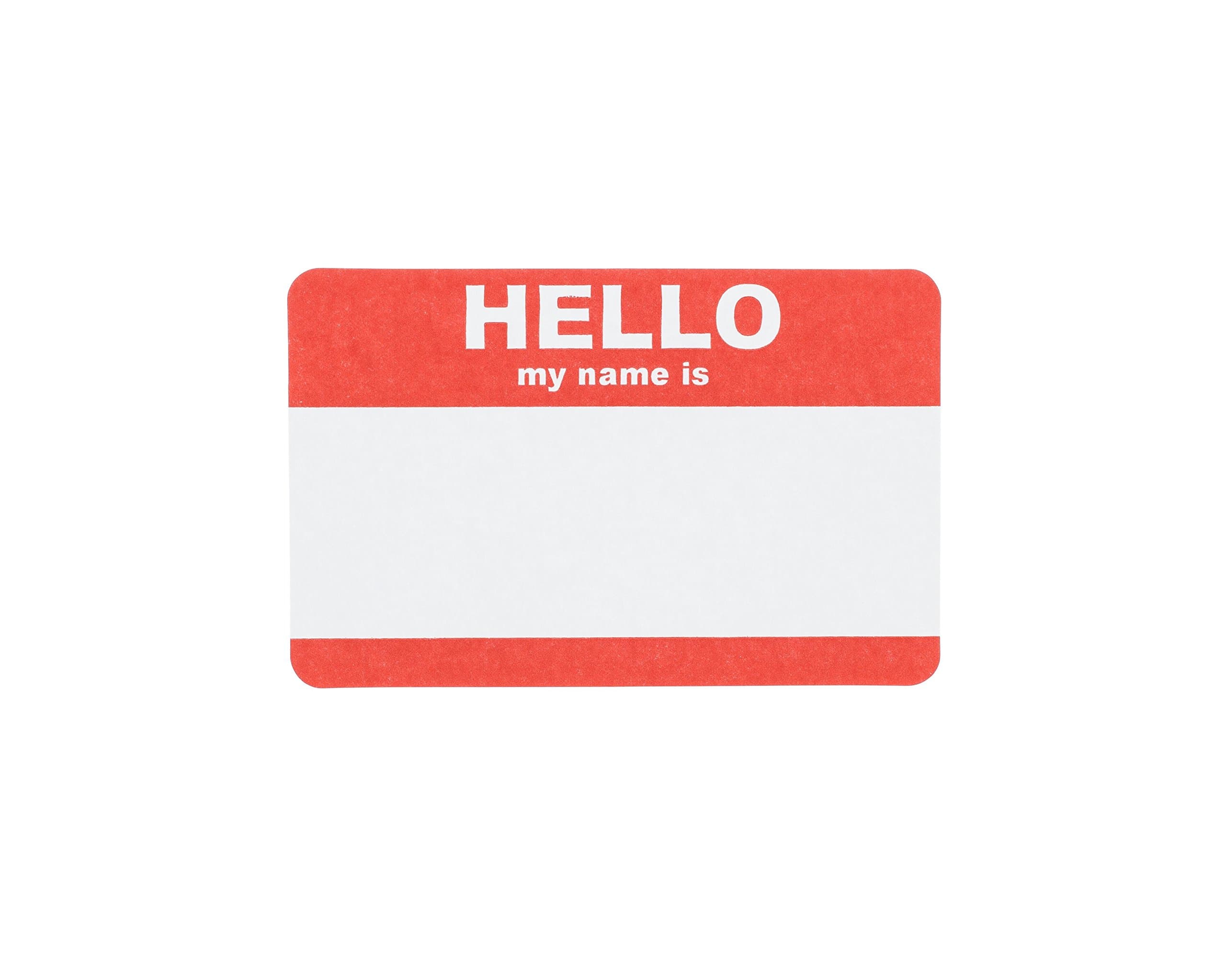 Saurus Hello My Name Is Stickers, 200 Per Pack, 100 Sheets, Red, 2 Labels Per Sheet