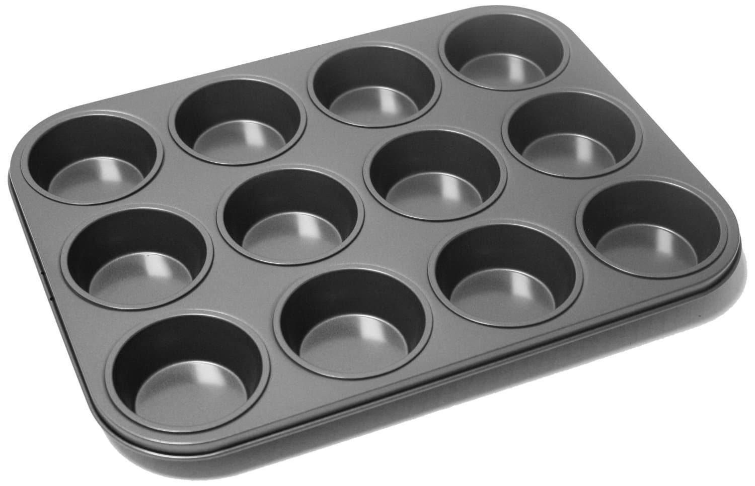 Teflon Non-Stick Premium Coated 12 Cup Muffin Tray - Length 35cm x Width 27cm, Black