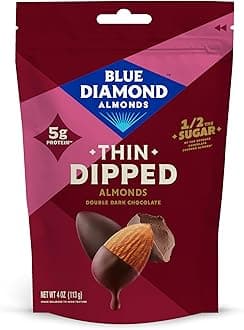 Blue Diamond Almonds, Dark Chocolate Covered Thin Dipped Snack Nuts for Guilt-Free Snacking with Half the Sugar, Perfect for Gathering, Holidays, or Craving a Sweet Treat, 4oz. Resealable Bag