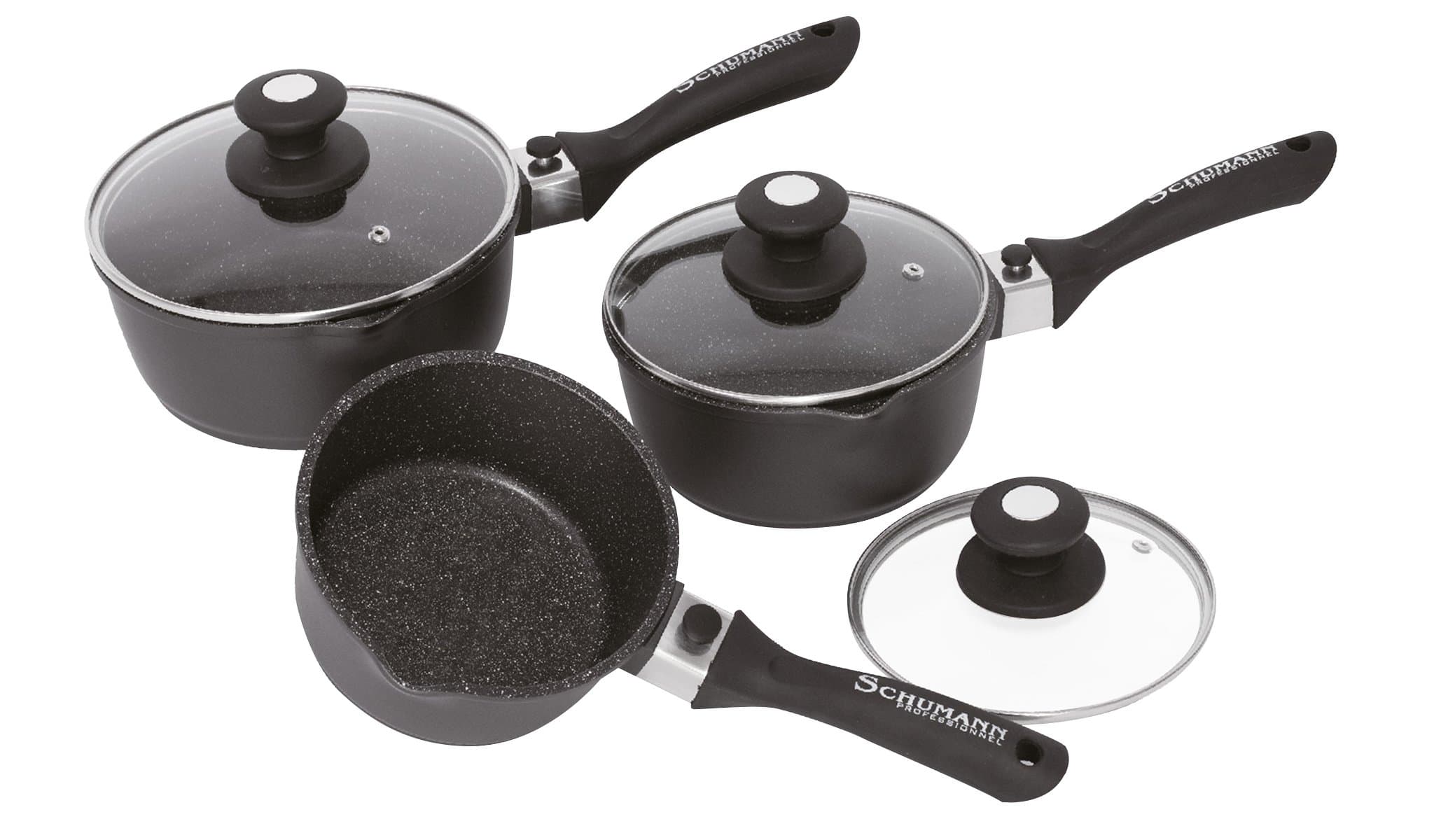 SCHUMANN PROFESSIONNEL Moove SCA2300600 Cast-Aluminium Saucepan Set - Coated - 16/18 / 20 cm - Black
