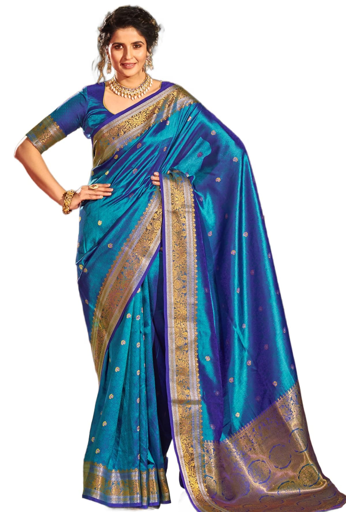 Womens Kanjivaram Silk Saree with Zari Woven Saree With Blouse Piece