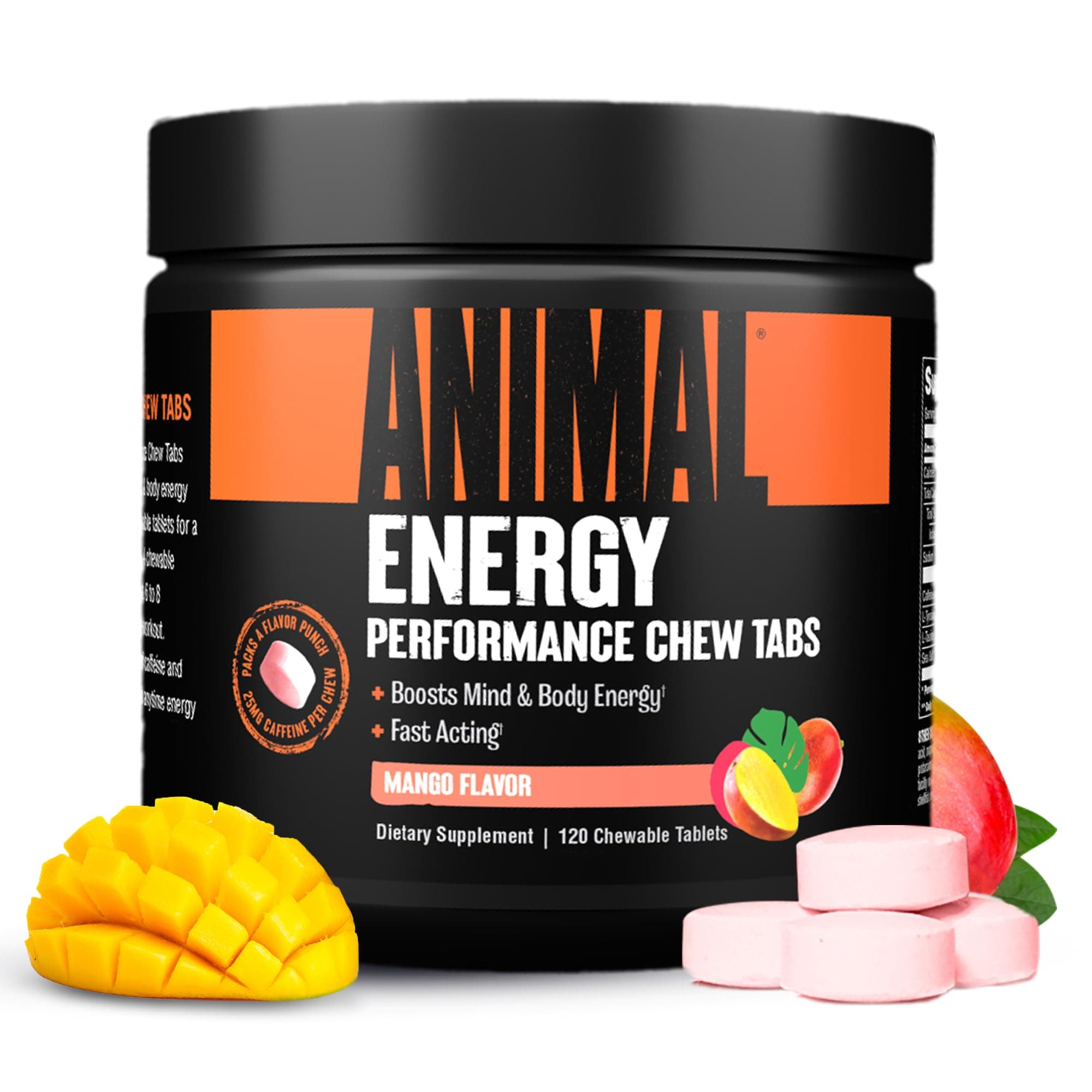Animal Energy Chews, Fast Acting Energy with Caffeine, Nootropics and Sea Salt for Focus and Pre Workout - Convenient and Delicious Chews Format - Mango