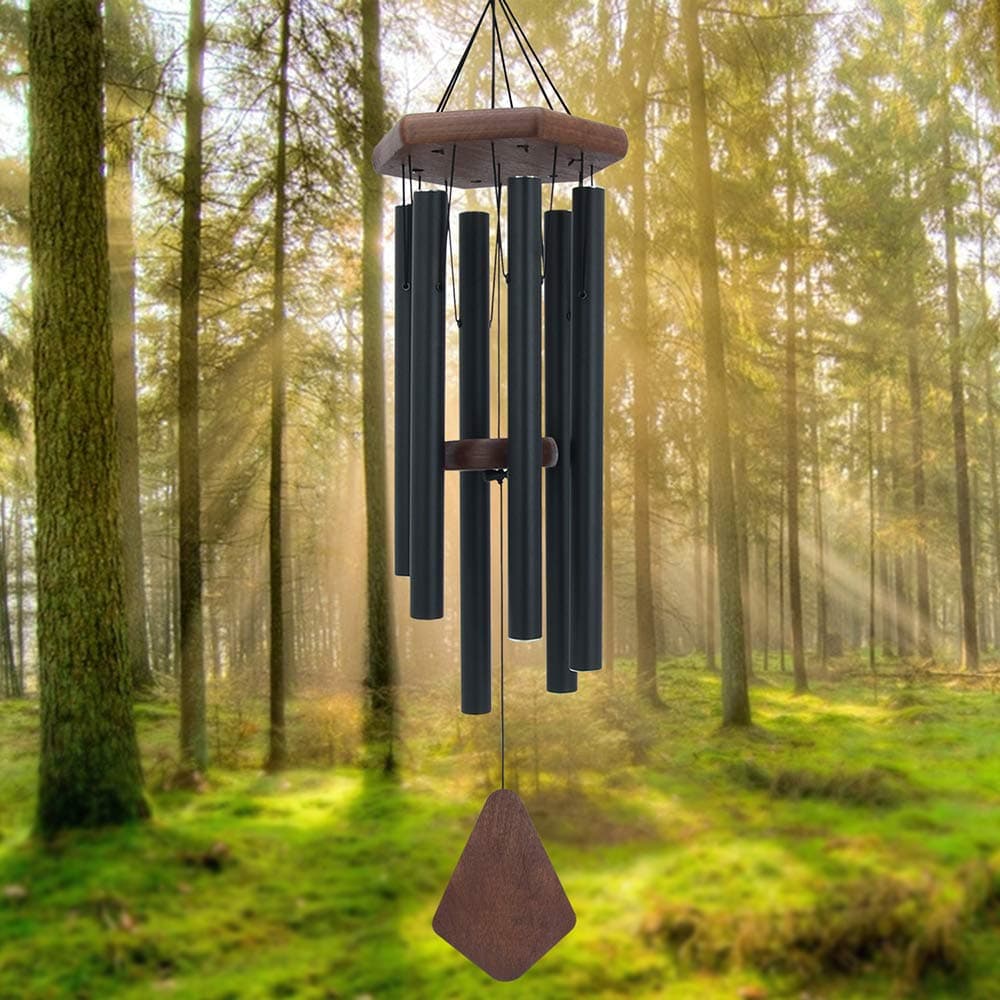 Wind Chimes for Outside, 30" Black Aluminium Wind Chime with Wind Catcher, Outdoor Garden Patio Decoration Windchimes, Classic Zen Gift for Men and Women