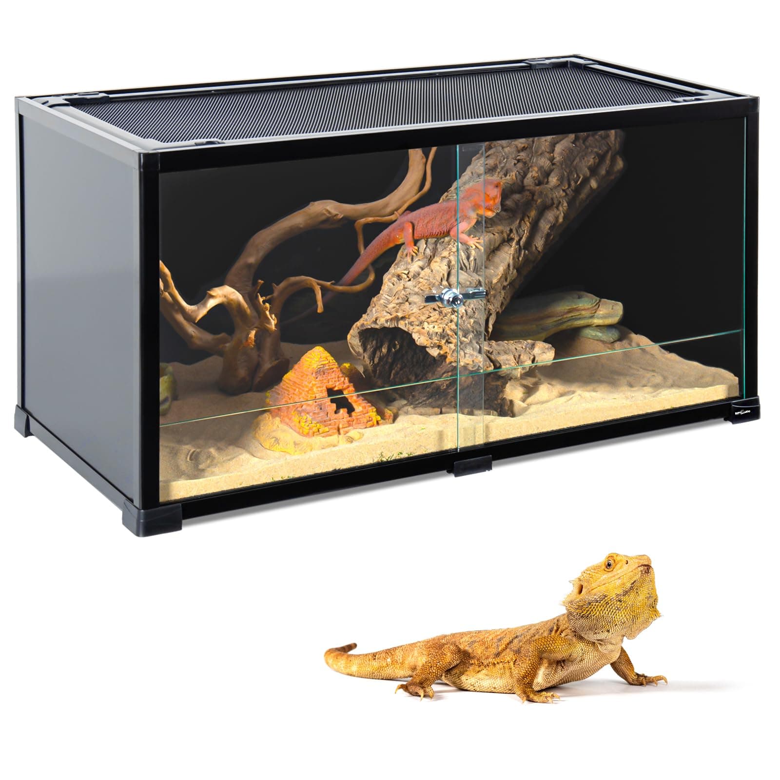 50 Gallon Reptile Tank, 36" X 18" X 18" Reptile Terrarium, Black-Tinted ECO Glass Enclosure with Sliding Door & Mesh Top, Secure & Low-Stress Habitat for Bearded Dragon, Gecko, Snake, Lizard