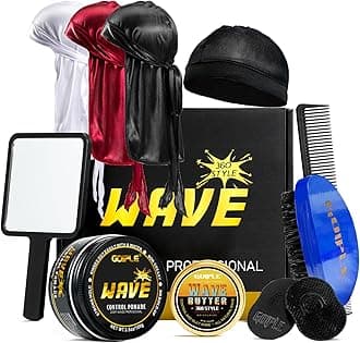 Wave Pomade for Men Strong Hold Easy Wash 360 Wave Training Hair Cream, Waves Grease for Men Promotes Layered Waves, Moisture, Silky Shine, Wave Pomade Wave Brushe Silky Durag Wave Cap Set (Blue)