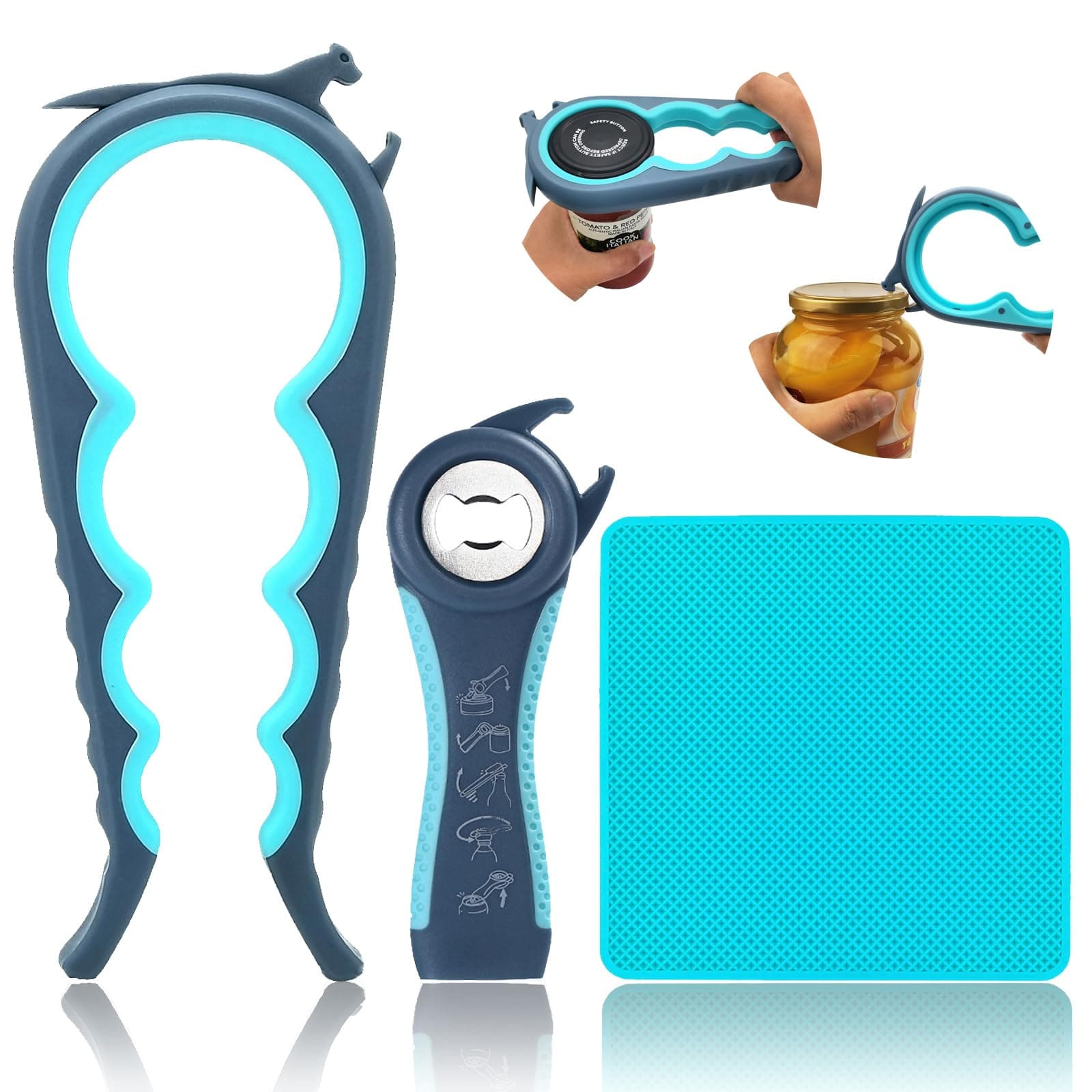 Latest Jar Opener and 5 in 1 Bottle Opener with Rubber Jar gripper Pad Ideal for Seniors with arthritis Weak Hands and Low Strength