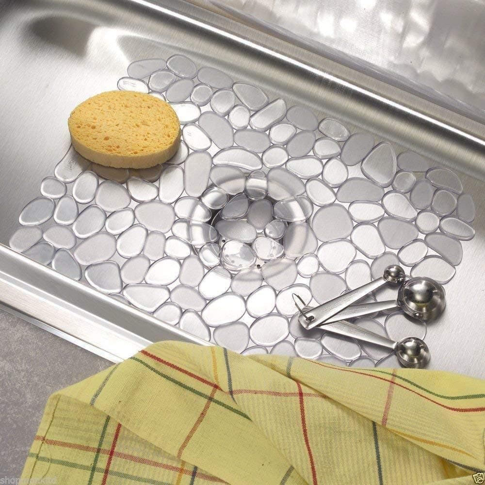 Deluxe Sink Mat Dish Drainer Glass Scratch Protector Kitchen Washing Up Pebble Design (Clear Pebble Design 40 x 30 cm)