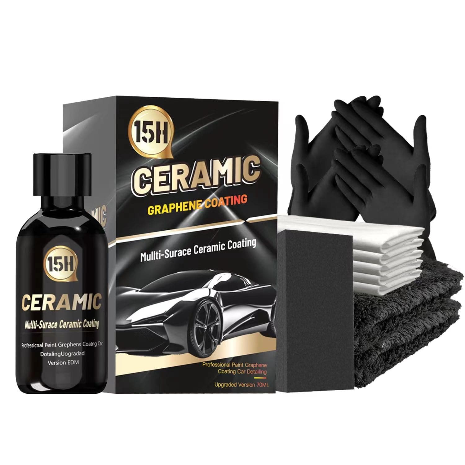 Graphene Ceramic Coating for Cars (70ml) 15H Advanced Graphene Coating for Car Detailing - 10+ Years of Long Lasting Protection -Easy to Use Stronger than Car Wax，Extra-hardness High Gloss