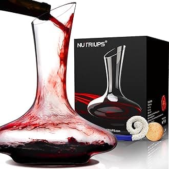 NUTRIUPS Wine Decanter, Red Wine Decanter & Stopper, 1.8L Large Capacity, Hand Blown, Lead-Free