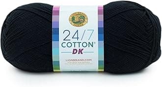 Lion Brand Yarn 24/7 Cotton DK, 100% Light Cotton Yarn for Knitting, Crochet, Lightweight Garments, Caviar, 1 Pack