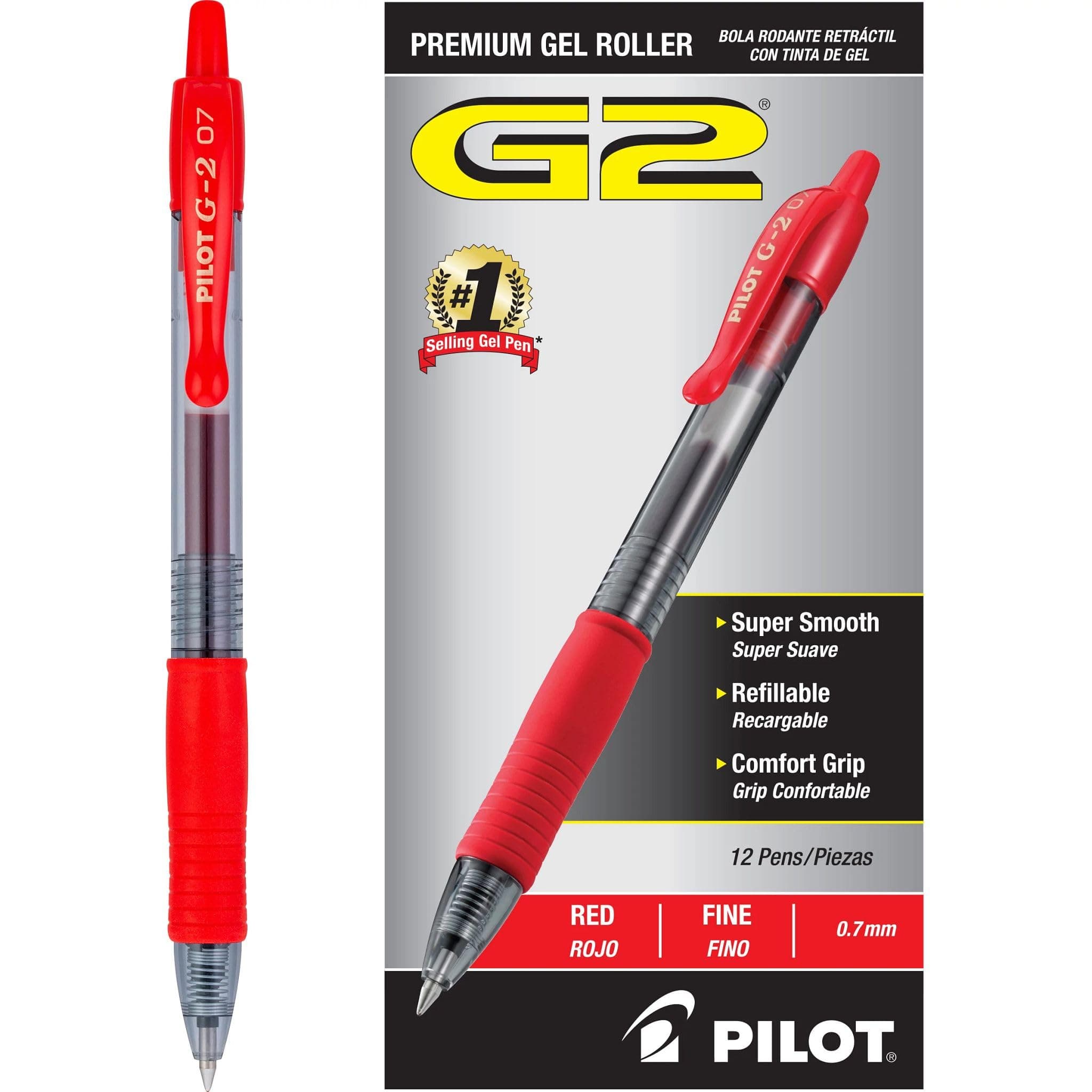 G2 Premium Refillable & Retractable Rolling Ball Gel Pens, Fine Point, Red Ink, 12 Count (31022)