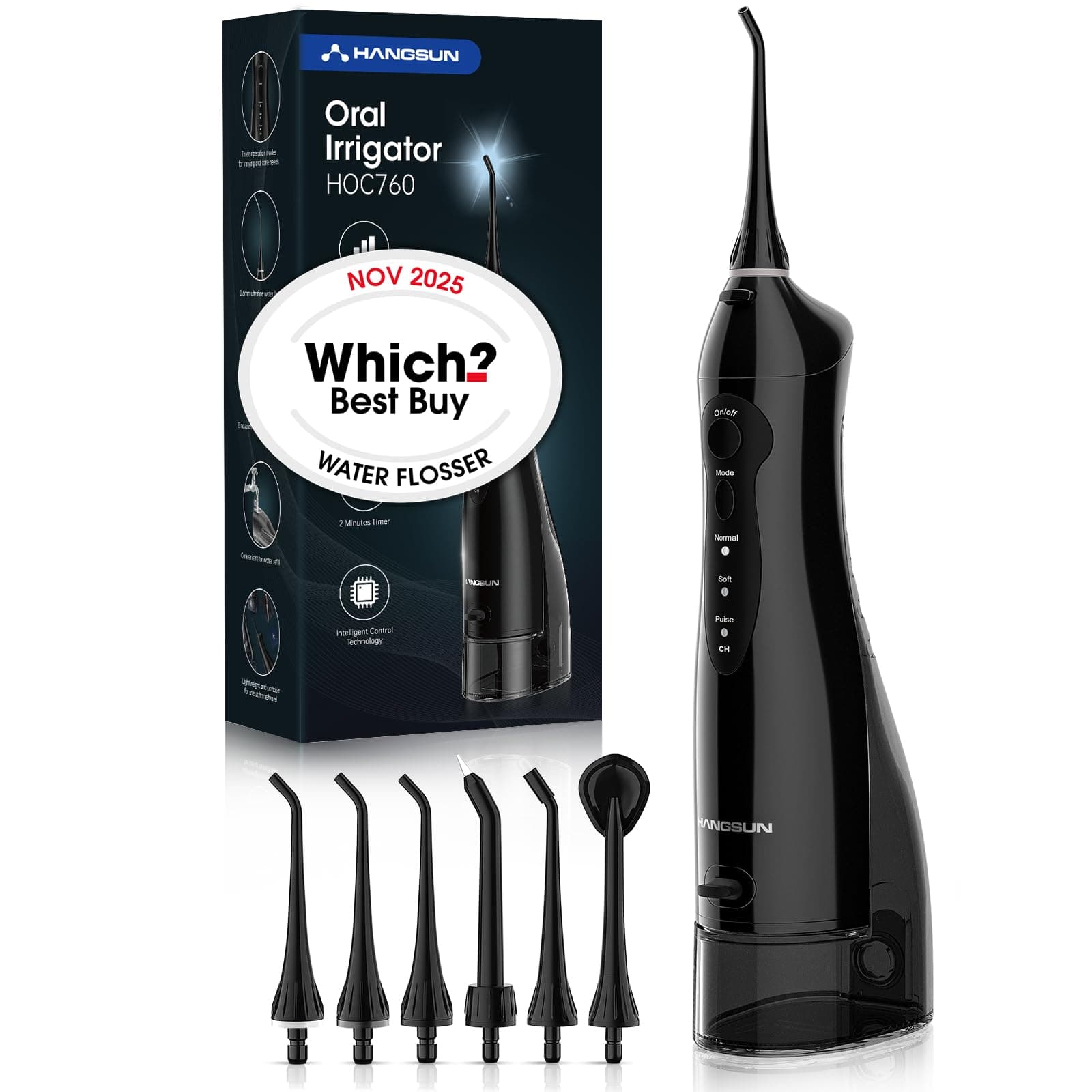 Hangsun Water Flosser for Teeth Cordless Oral Irrigator Dental Water Jet Electric Tooth Flosser with 6 Jet Tips 300ML Water Tank USB Rechargeable for Travel and Home Use (Black)