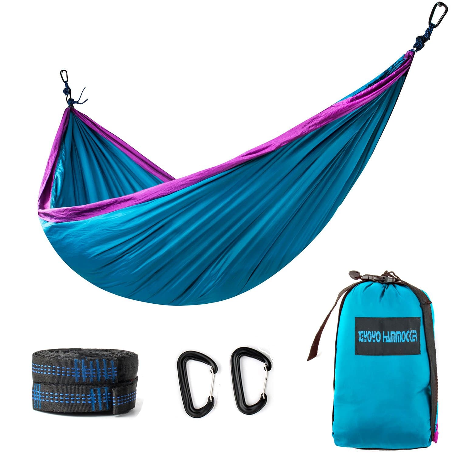 Hammocks Purple/Royal Blue Nylon Parachute with Strapes, Locking Carabiners and Package Bag 661lb Capacity Ultralight Portable 118x79 inch for Relax Travel Camping Hiking Backpacking