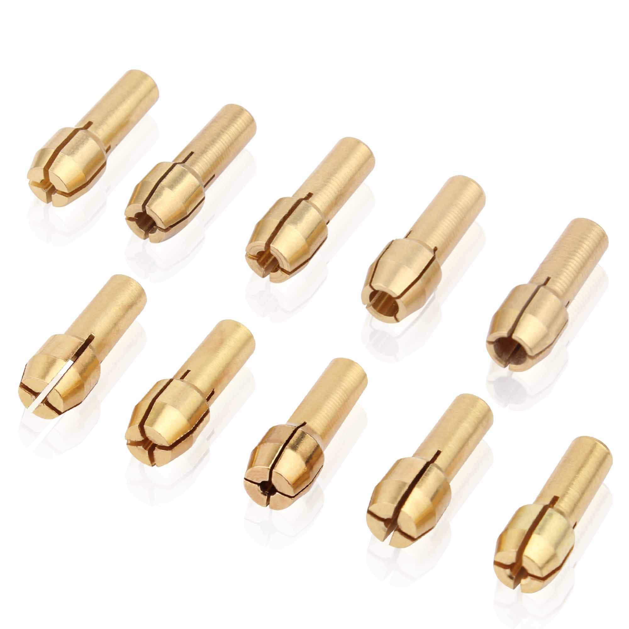 TOMALL Brass Collet Mini Electric Grinder Quick Change Drill Chuck Bit Sets 0.5-3.2mm (1/64 Inch to 1/8 Inch) Shank Diameter 4.3mm / 0.17'' for Rotary Tools (Pack of 10pcs)