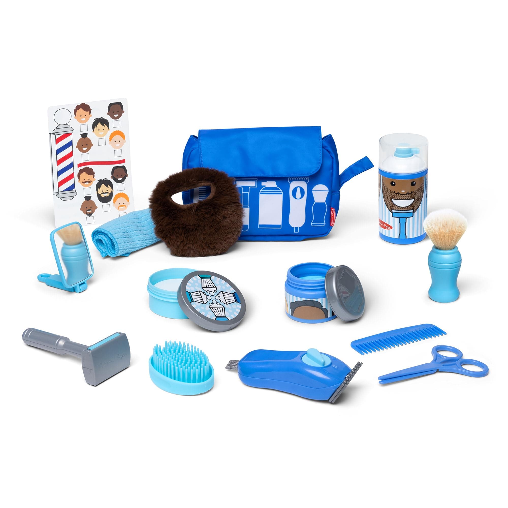 Melissa & Doug Barber Shop Pretend Play Set for Kids (16 Piece) – Shaving Toys, Wearable Beard & Grooming Accessories – Role Play Kit for Boys & Girls Ages 3+