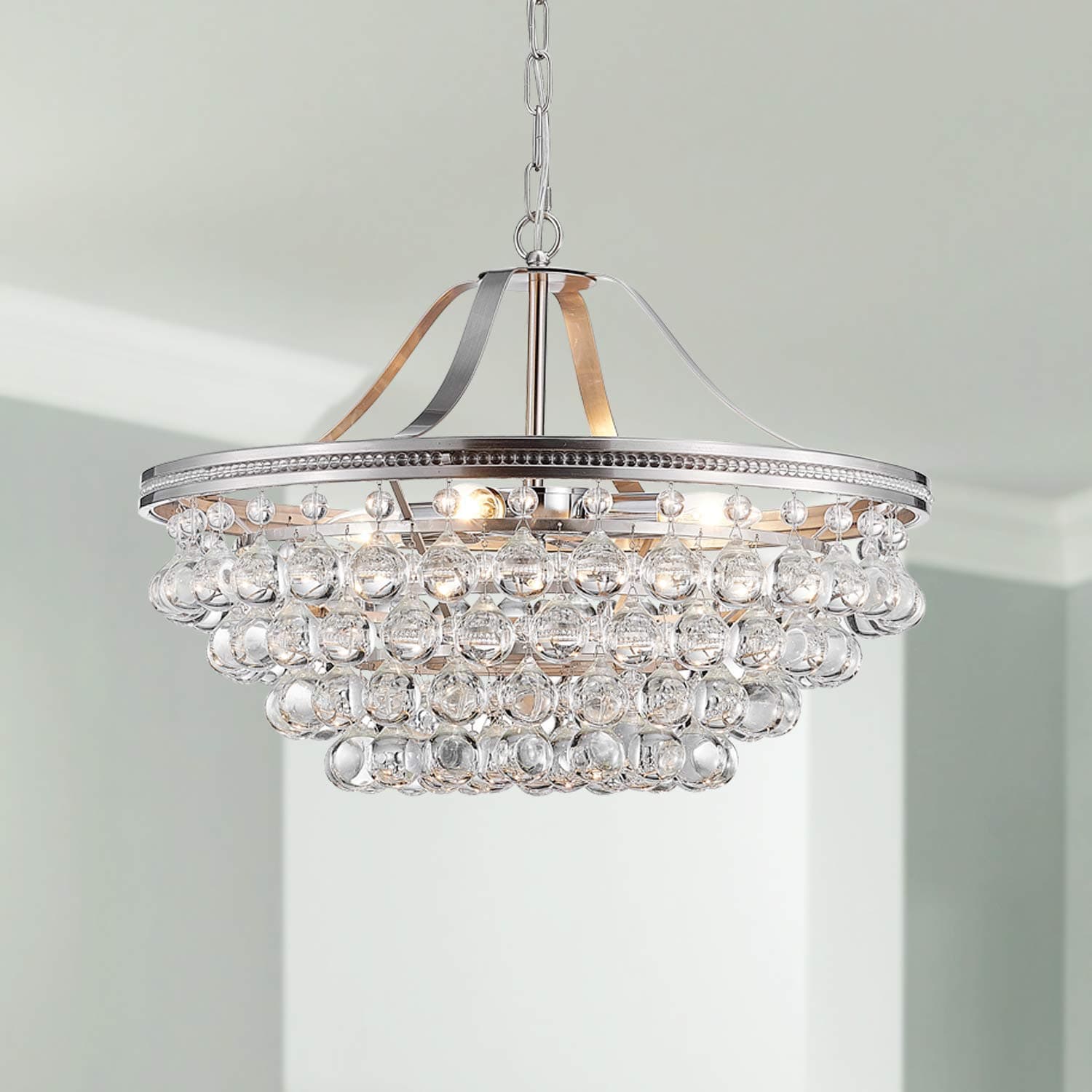 Saint Mossi Silver Crystal Chandelier for Dining Room, Modern K9 Crystal Raindrop Chandelier Lighting Fixture, Chrome Pendant Lamp for Bedroom Livingroom, 5 E12 Bulbs Required, H16 X D20