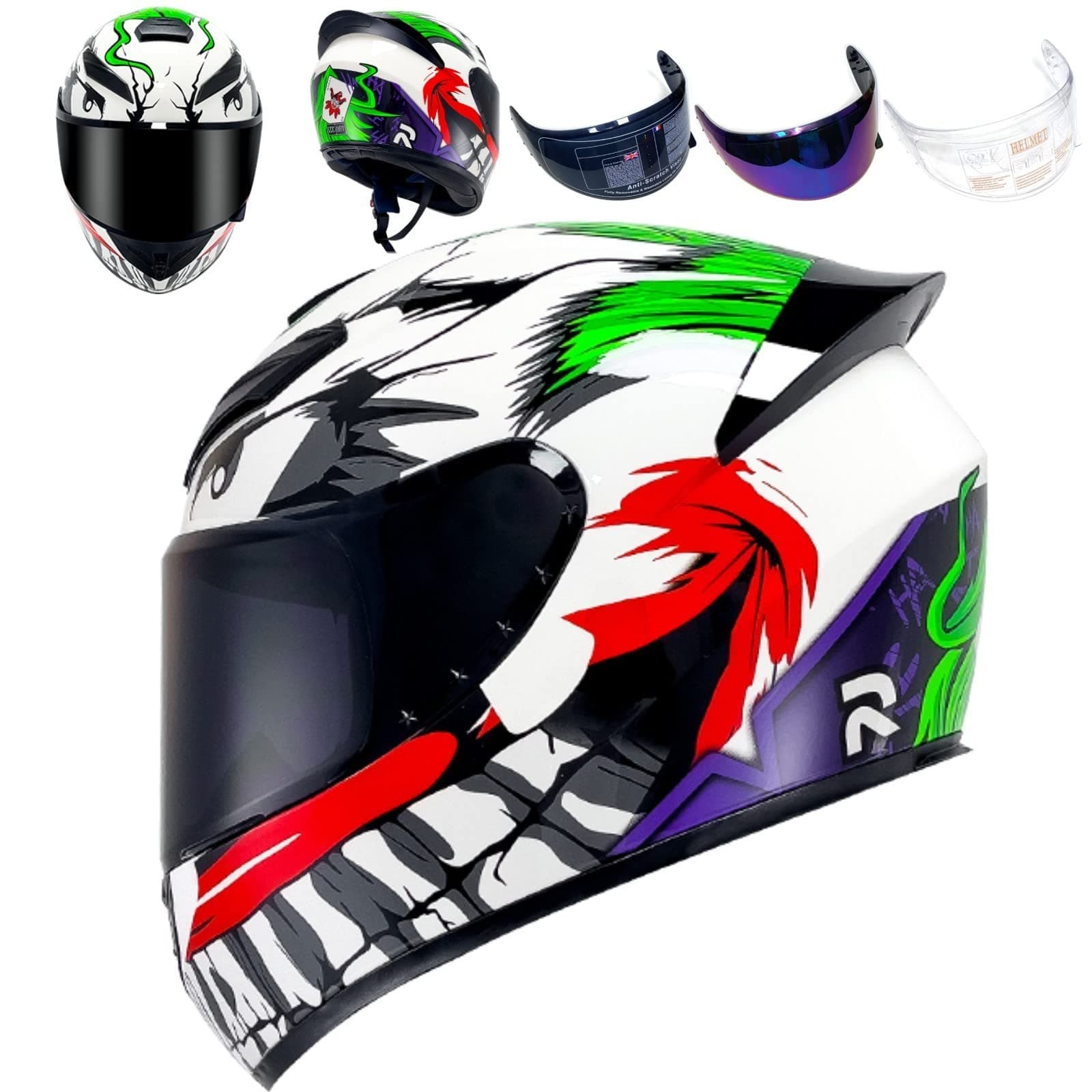 Full Face Motorcycle Helmet Racing Motocross Helmets with Pinlock Compatible Clear&Tinted Visors DOT Model Approved Street Bike Helmet