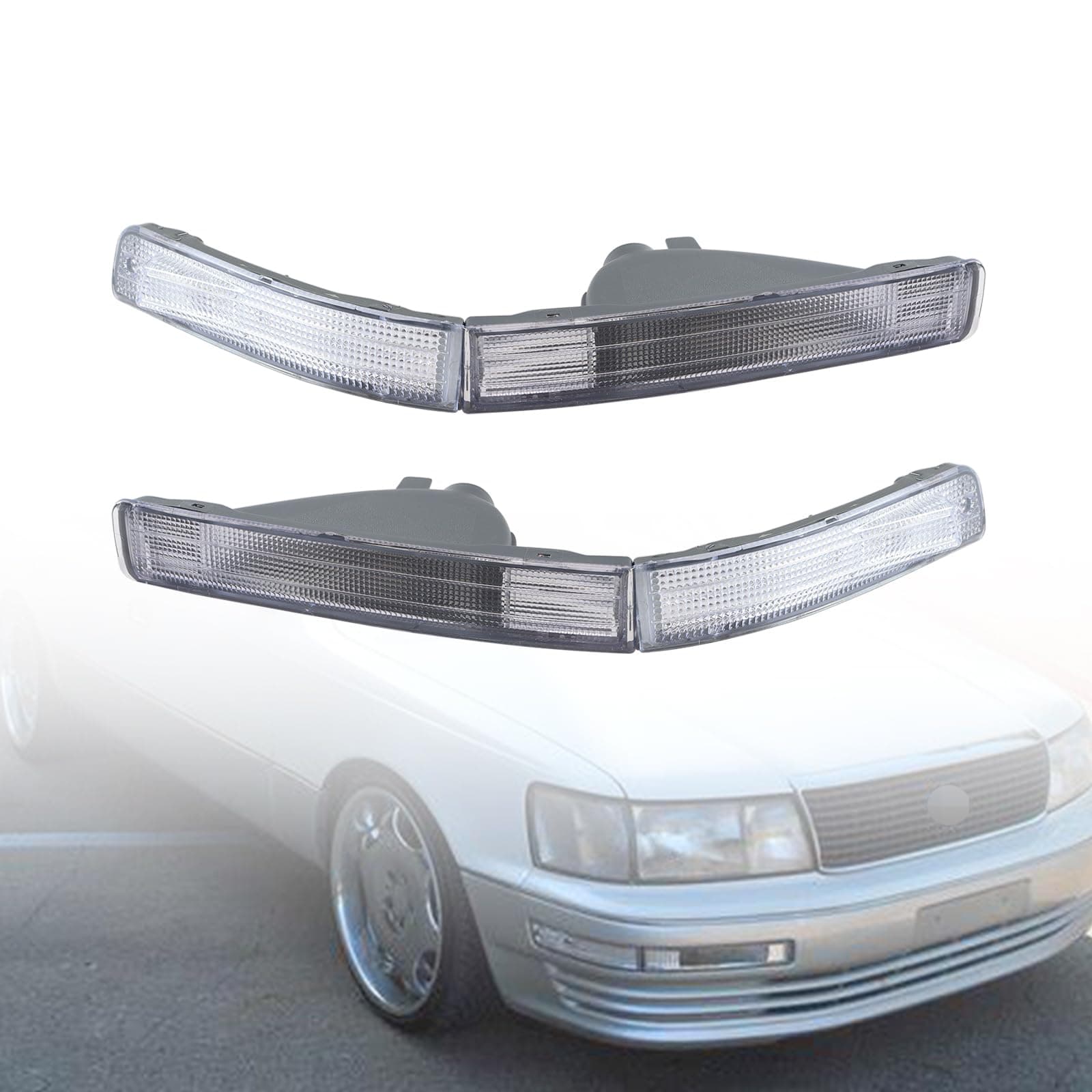 LOSTAR Turn Signal Lights Lens Set Compatible with 1990-1994 Lexus LS400, 4PCS Clear Front Bumper Signal Lights Lens for Front Left & Right Side