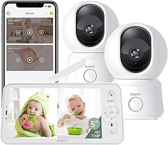 Split Screen Baby Monitor with Two Cameras and App,1080P PTZ Dual Cameras,5'' Display & Night Vision,Soothing Sounds,2-Way Talk, Temperature&Motion Detection,3350mAh Battery Life