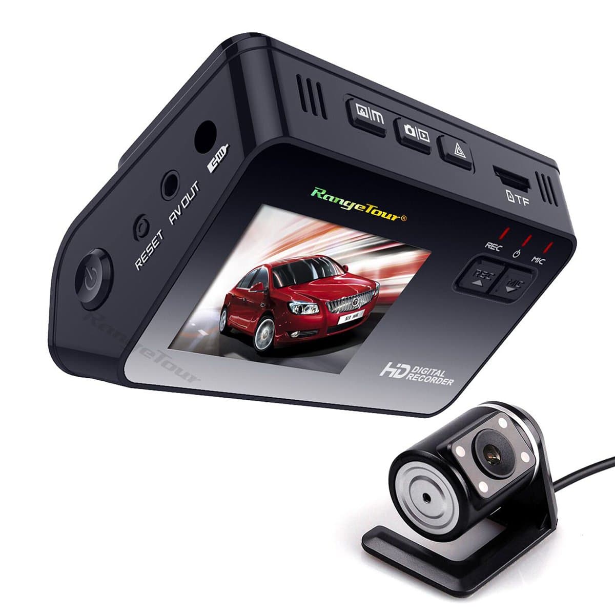 Dash Cam Dashboard Dual Camera Recorder with HD 1080P 720P VGA,170°Wide Angle Lens, 2" LCD Screen, Rear view Camera