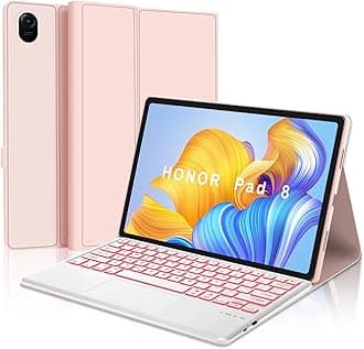 Keyboard Case for Honor Pad 8, Magnetic Detachable Bluetooth Backlit Keyboard with Touchpad(QWERTY Layout), Premium PU Leather Cover with Pencil holder for Honor Pad 8 12-inch Tablet, Candy Pink