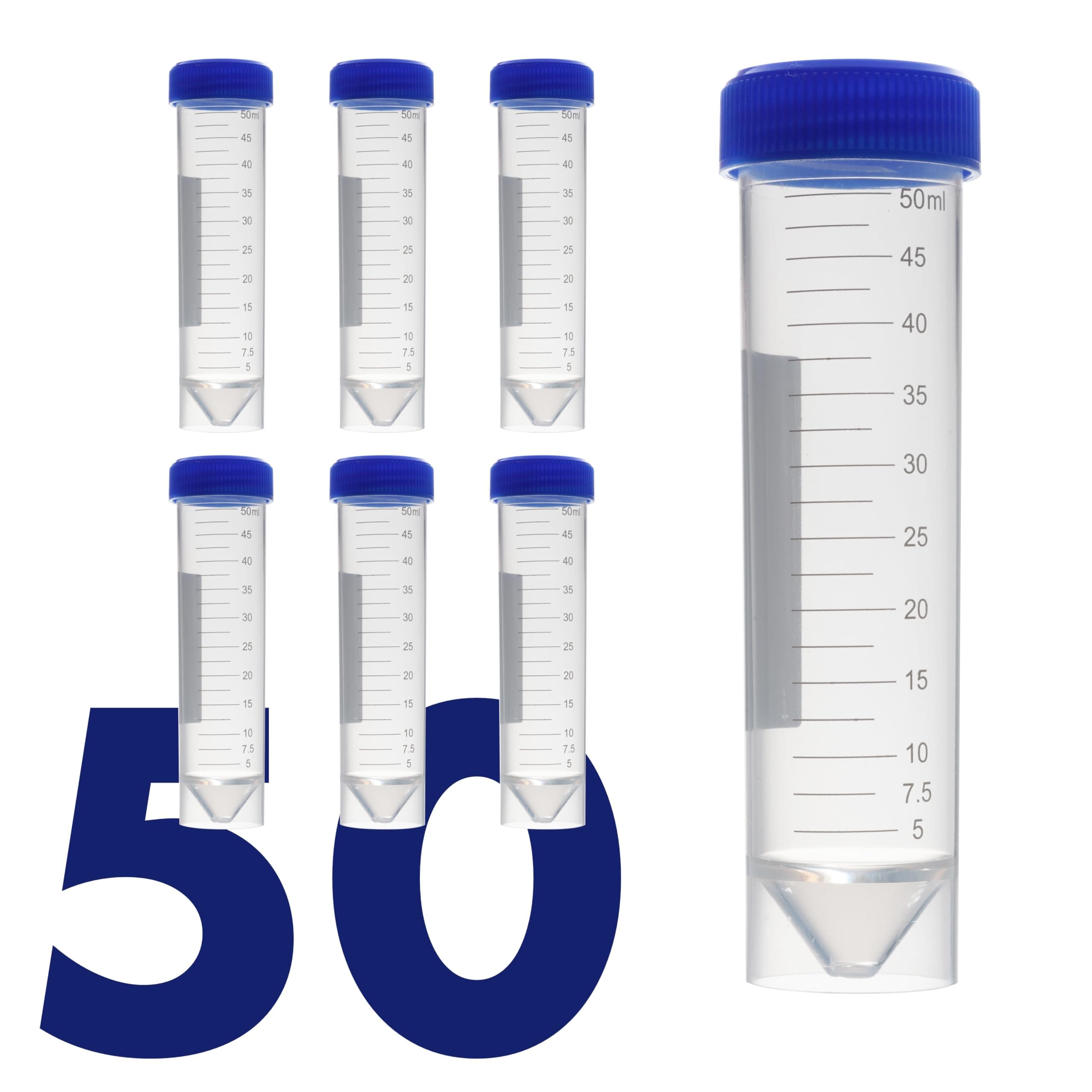 50mL Self Standing Centrifuge Tubes with Screw Cap Lid, Lab Grade Polypropylene Plastic, Skirted, Printed Graduation, Write-on Spot [50mL Self-Standing, 50]