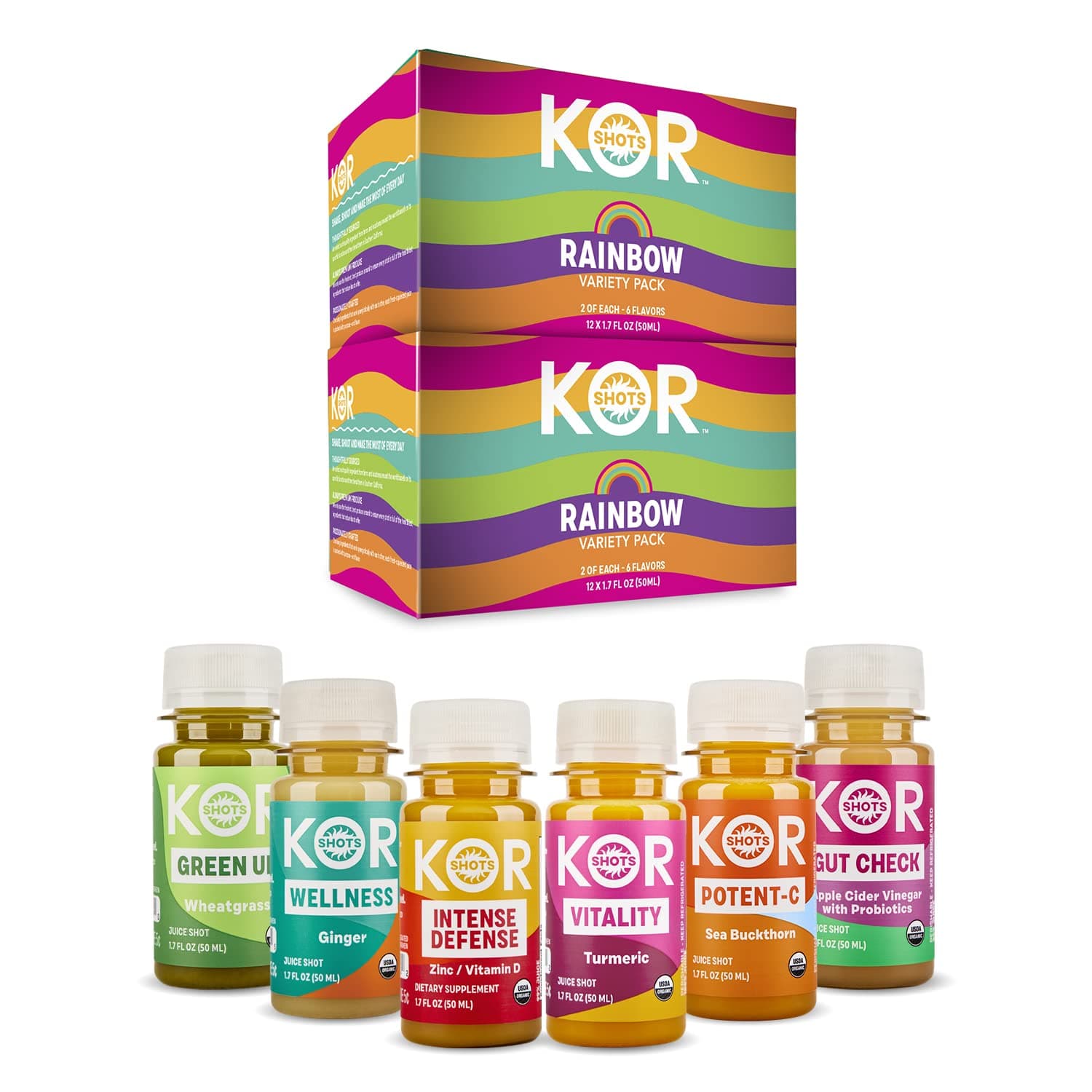 Variety Shot Pack - 24 Pack x 1.7 Fl Oz - Rainbow Pack - Fresh, Nutrient Rich Juice Shots - USDA Certified Organic