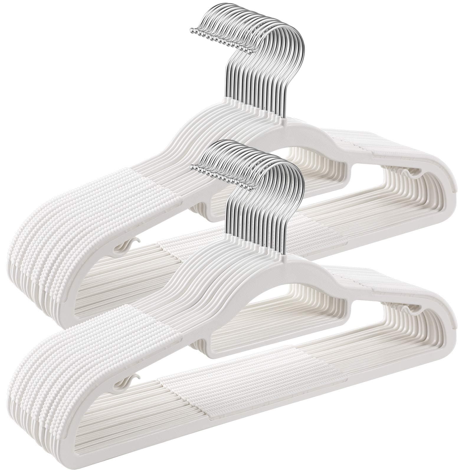 SONGMICS Pack of 30 Coat Hangers, Heavy-Duty Plastic Hangers, Non-Slip, Space-Saving Clothes Hangers, 0.2 Inches Slim, 16.5 Inches Wide, 360° Swivel Silver Hook, White UCRP20WT30